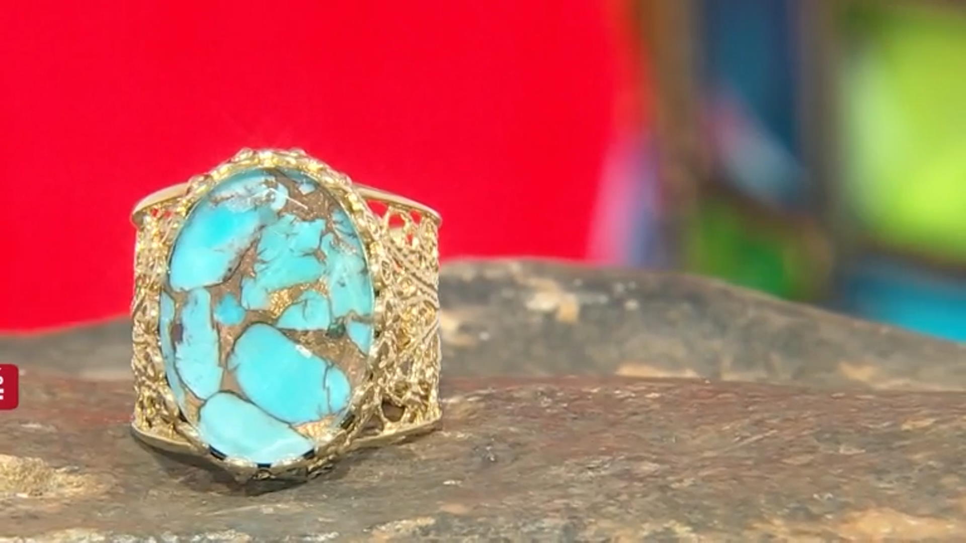 Oval Turquoise Doublet 18K Yellow Gold Over Sterling Silver Enhancer Video Thumbnail