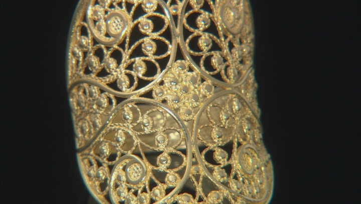 18K Yellow Gold Over Sterling Silver Filigree Saddle Ring Video Thumbnail
