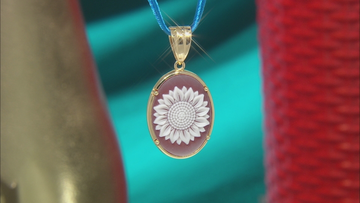 Red Agate & Resin Cameo 18K Yellow Gold Over Sterling Silver Sunflower Enhancer Video Thumbnail