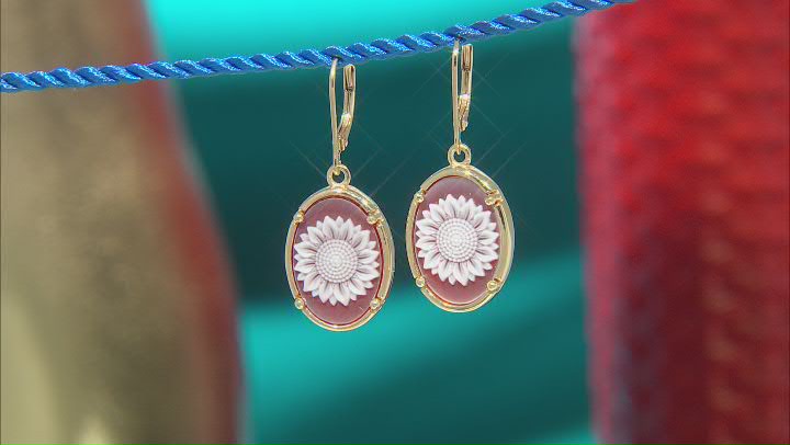Red Agate & Resin Cameo 18K Yellow Gold Over Sterling Silver Sunflower Earrings Video Thumbnail
