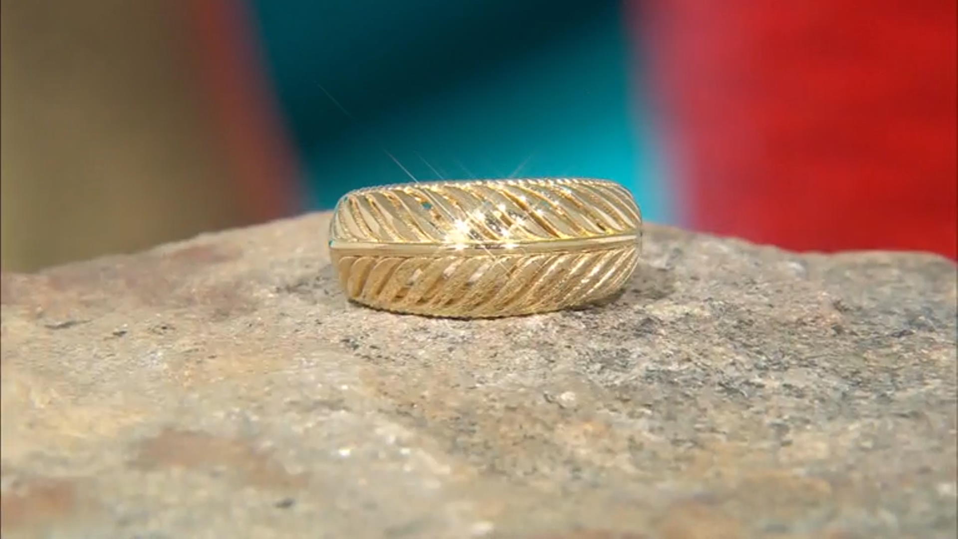 18K Yellow Gold Over Sterling Silver Palm Design Band Ring Video Thumbnail