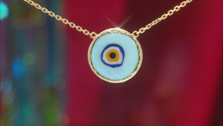 Blue Glass Evil Eye 18K Yellow Gold Over Sterling Silver Necklace Video Thumbnail