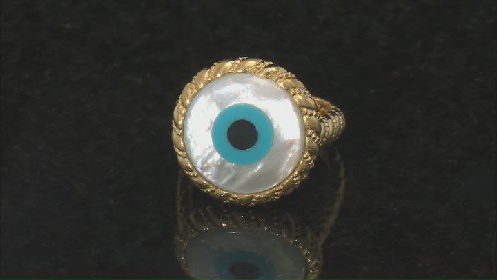 Mother of Pearl Evil Eye 18K Yellow Gold Over Sterling Silver Ring Video Thumbnail