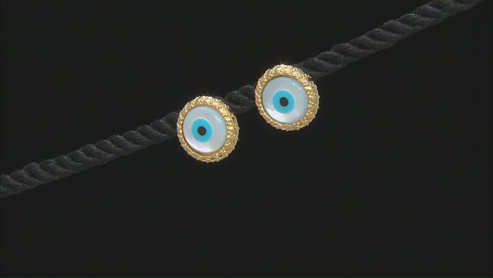 Round Mother of Pearl Evil Eye 18K Yellow Gold Over Sterling Silver Earrings