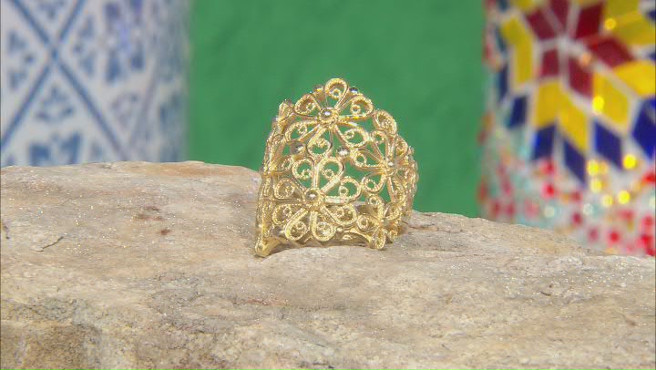 18K Yellow Gold Over Sterling Silver Filigree Ring Video Thumbnail