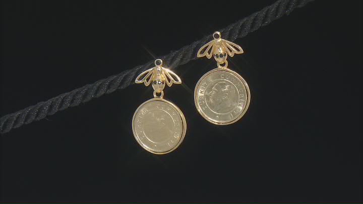 Black Spinel & Turkish Coin 18K Yellow Gold Over Sterling Silver Bee Earrings 0.20ctw Video Thumbnail