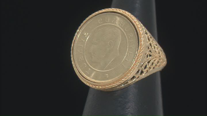 Turkish Coin 18K Yellow Gold Over Sterling Silver Ring Video Thumbnail