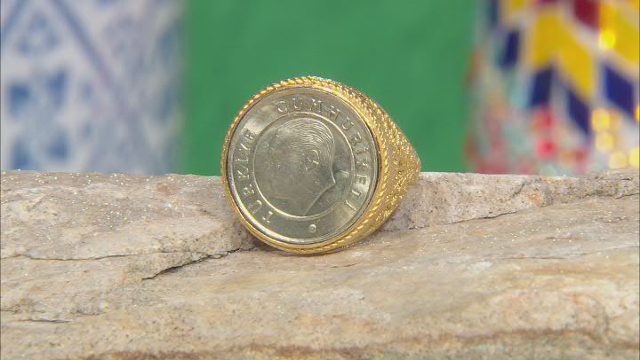Turkish Coin 18K Yellow Gold Over Sterling Silver Ring Video Thumbnail