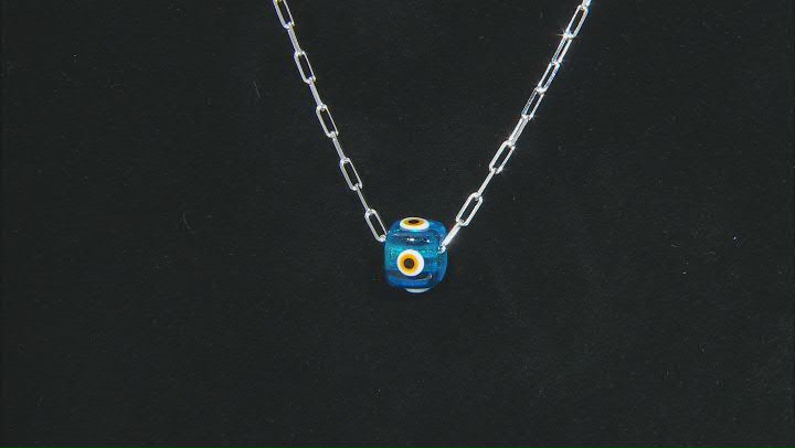 Blue Crystal Platinum Over Silver Evil Eye Necklace With Chain Video Thumbnail