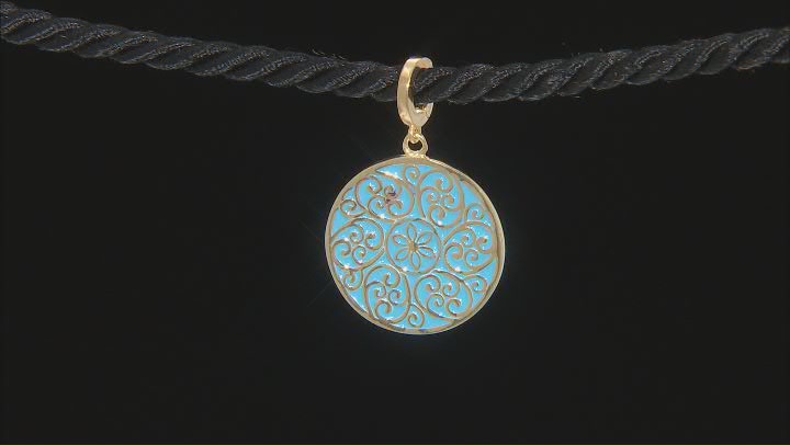 Blue Turquoise Color Enamel 18k Yellow Gold Over Sterling Silver Pendant Video Thumbnail