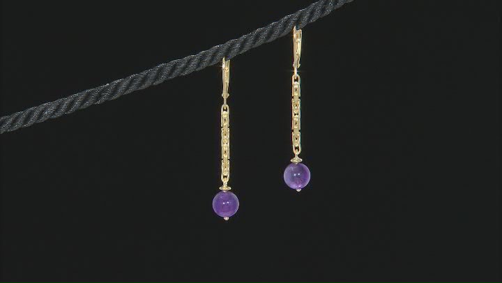 8mm Purple Amethyst 18k Yellow Gold Over Sterling Silver Earrings Video Thumbnail