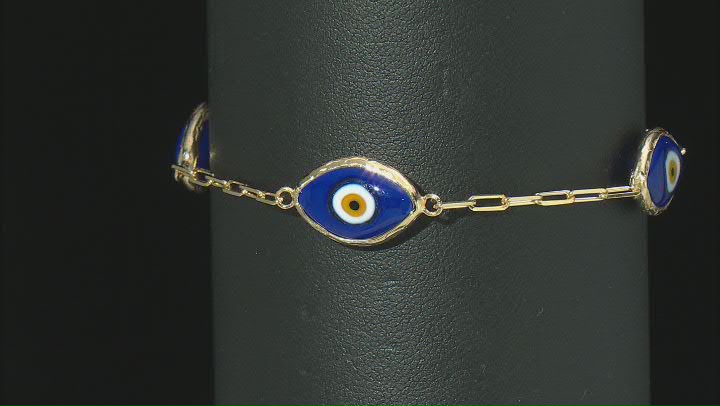 Blue Crystal 18k Yellow Gold Over Sterling Silver Evil Eye Bracelet