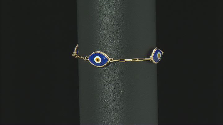 Blue Crystal 18k Yellow Gold Over Sterling Silver Evil Eye Bracelet