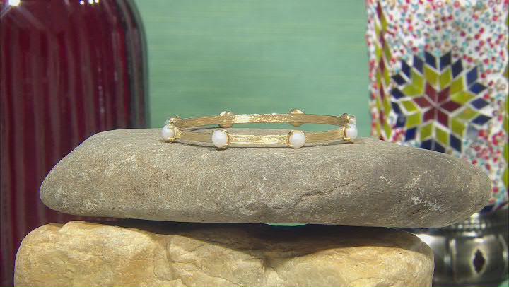 White Cultured Freshwater Pearl 18k Yellow Gold Over Sterling Silver Bangle  Bracelet Video Thumbnail
