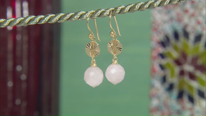 Pink Rose Quartz 18k Yellow Gold Over Sterling Silver Earrings Video Thumbnail