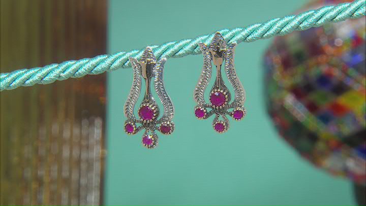 Red Lab Created Ruby Sterling Silver And Bronze Two Tone Floral Earrings Video Thumbnail