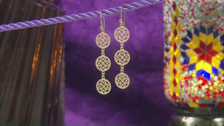 18k Yellow Gold Over Sterling Silver Filigree Station Earrings Video Thumbnail