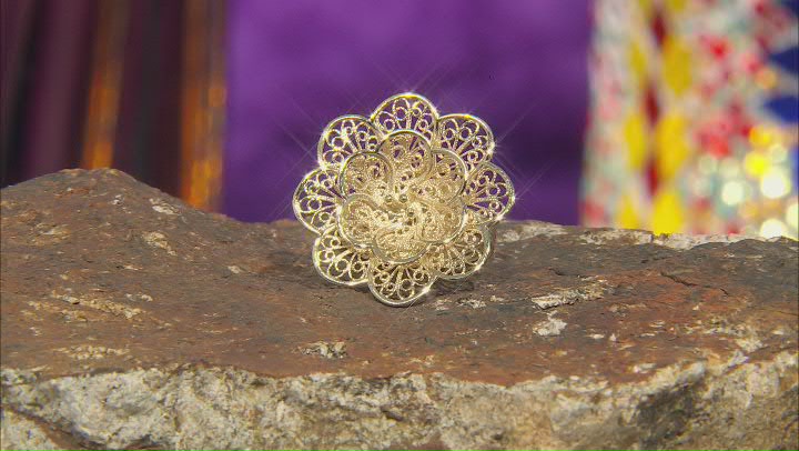 18k Yellow Gold Over Sterling Silver Flower Filigree Ring Video Thumbnail