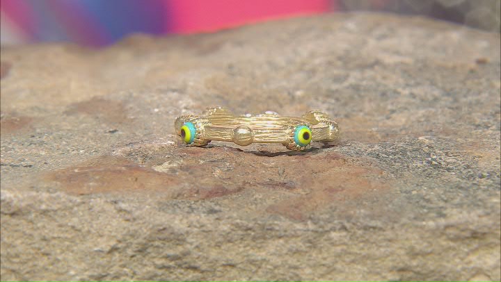 Blue Glass Evil Eye 18k Yellow Gold Over Sterling Silver Ring Video Thumbnail