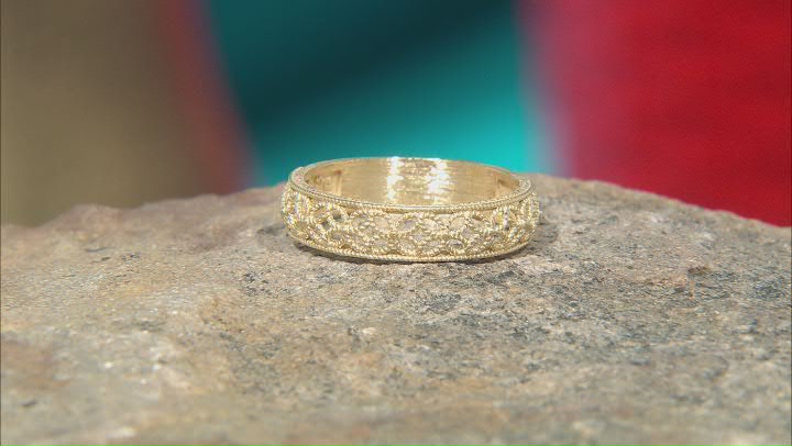 18k Yellow Gold Over Sterling Silver Filigree Band Ring Video Thumbnail