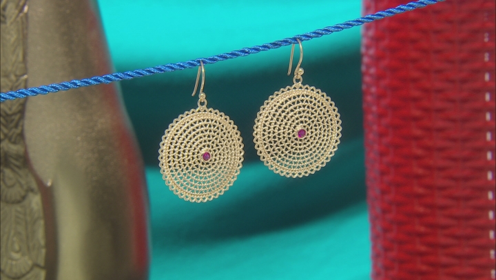 Red Lab Created Ruby 18k Yellow Gold Over Sterling Silver Earrings .15ctw Video Thumbnail