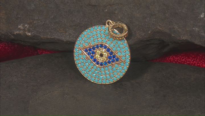 Blue Lab Spinel, Crystal & Cubic Zirconia Evil Eye 18k Yellow Gold Over Silver Enhancer 0.52ctw Video Thumbnail