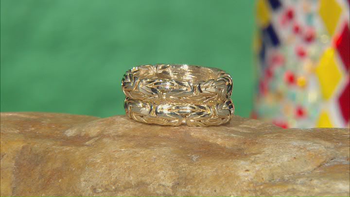 18k Yellow Gold Over Sterling Silver Set of 2 Byzantine Rings Video Thumbnail
