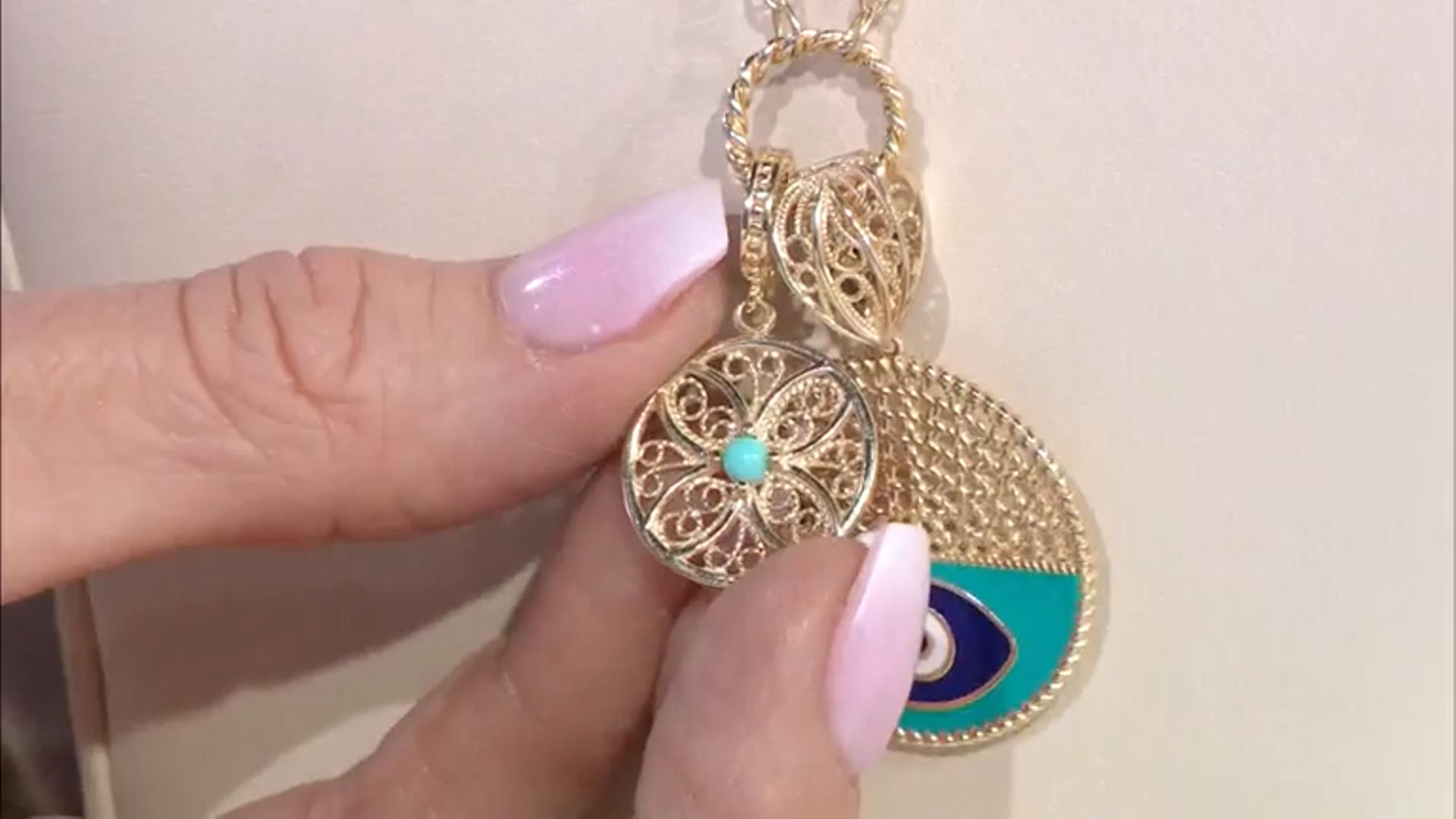 Blue Turquoise 18k Yellow Gold Over Sterling Silver Enhancer Video Thumbnail