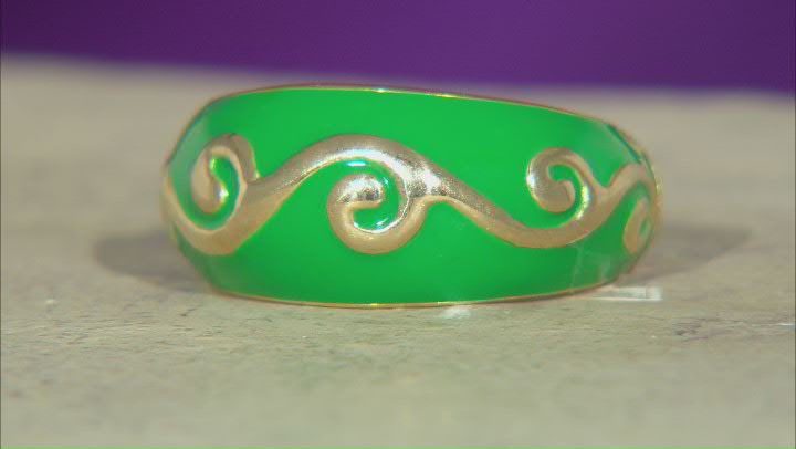 Green Enamel 18k Yellow Gold Over Sterling Silver Band Ring Video Thumbnail