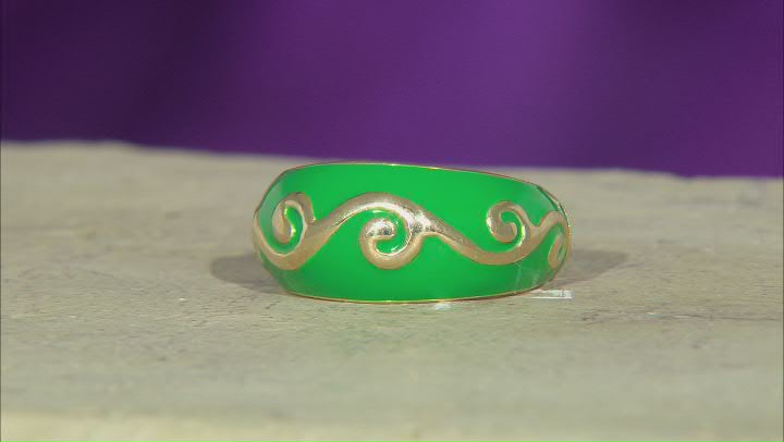 Green Enamel 18k Yellow Gold Over Sterling Silver Band Ring Video Thumbnail
