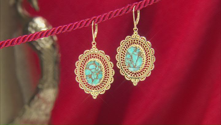 Turquoise Doublet 18k Yellow Gold Over Silver Dangle Earrings Video Thumbnail
