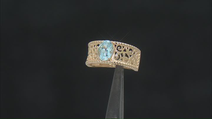 Sky Blue Topaz 18K Yellow Gold Over Sterling Silver Filigree Ring 0.63ct Video Thumbnail