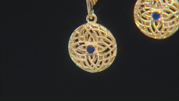 Blue Crystal 18k Yellow Gold Over Sterling Silver Double Sided Filigree Earrings Video Thumbnail