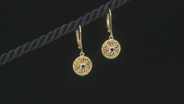 Blue Crystal 18k Yellow Gold Over Sterling Silver Double Sided Filigree Earrings Video Thumbnail