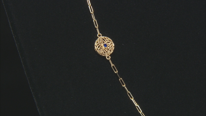Blue Crystal 18K Yellow Gold Over Sterling Silver Double Sided Filigree Station Necklace Video Thumbnail