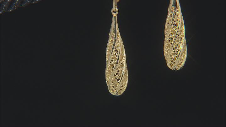 18K Yellow Gold Over Sterling Silver Filigree Tear Drop Dangle Earring Video Thumbnail