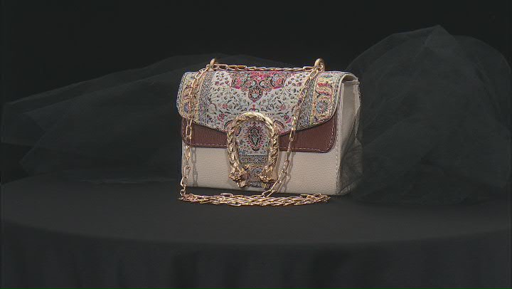 Gold Tone Imitation Leather & Red Turkish Tapestry Fabric Clutch Video Thumbnail