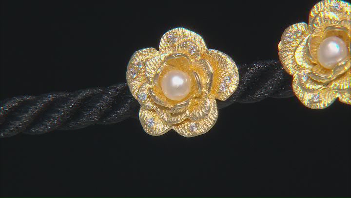 Pearl & Diamond Simulant 18K Gold Over Silver Flower Earring 0.20ctw Video Thumbnail