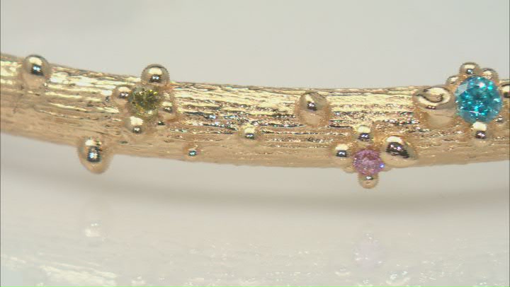 Multi-Color Diamond Simulant 18K Gold Over Sterling Silver Textured Cuff Bracelet 0.85ctw Video Thumbnail