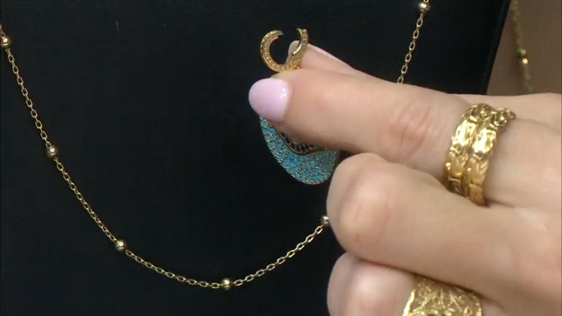 Turquoise Color & Black Crystal, Lab Blue Spinel, Cubic Zirconia,18k Gold Over 925 Enhancer 0.52ctw Video Thumbnail