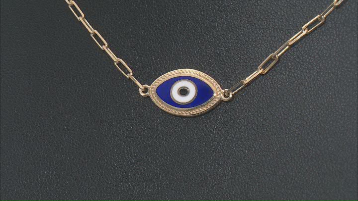 Multi-Color Enamel 18k Yellow Gold Over Sterling Silver Evil Eye Station Necklace Video Thumbnail