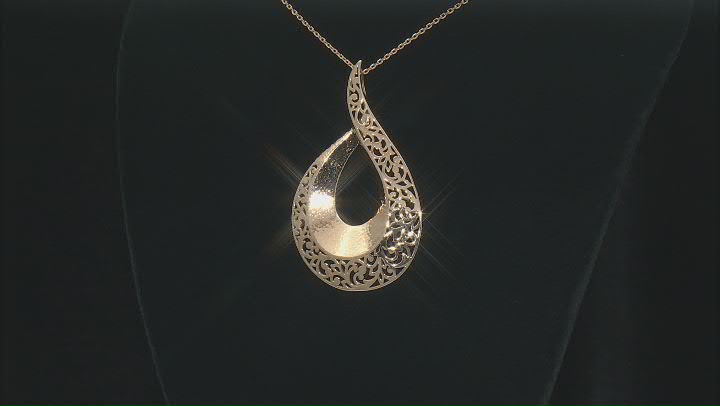18K Yellow Gold Over Sterling Silver Textured Pendant With Chain Video Thumbnail