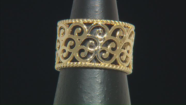 18K Yellow Gold Over Sterling Silver Textured Band Ring Video Thumbnail