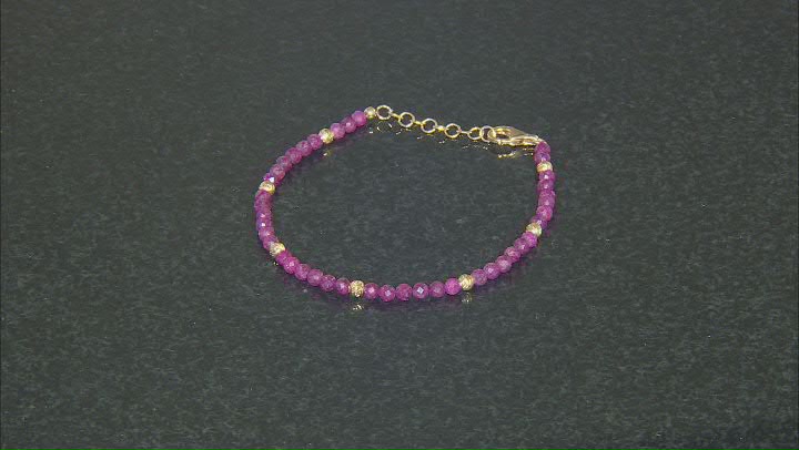 4mm Mahaleo(R)Ruby With 18K Yellow Gold Over Sterling Silver Accent Beaded Bracelet Video Thumbnail