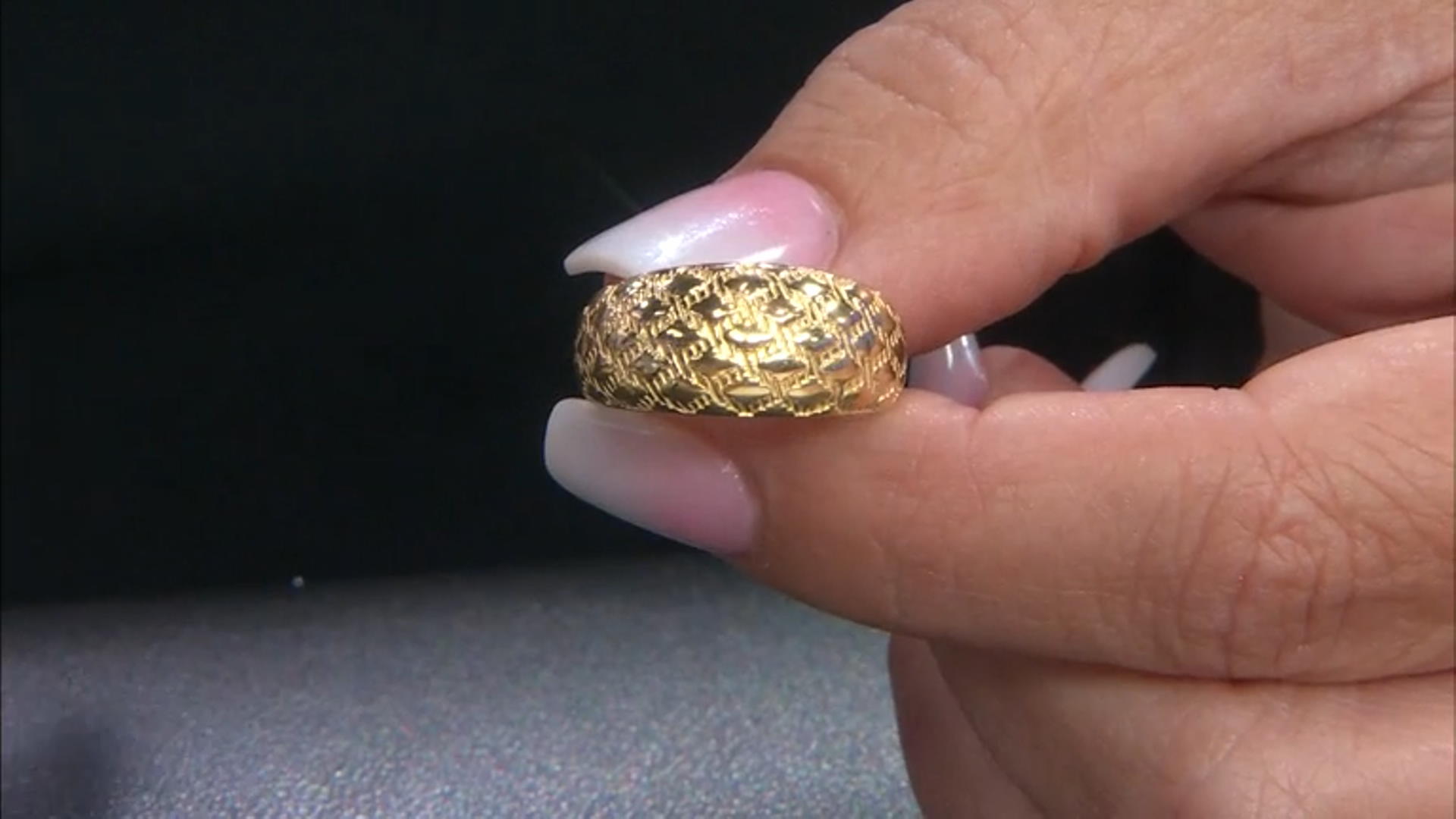 18K Yellow Gold Over Sterling Silver Textured Ring Video Thumbnail