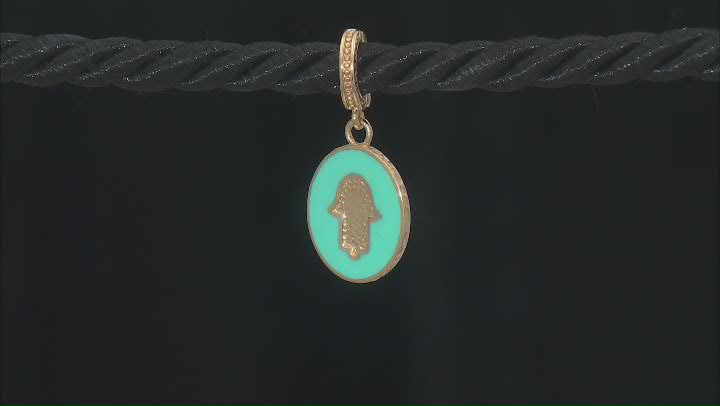 Turquoise Color Enamel 18K Yellow Gold Over Sterling Silver Hamsa Hand Pendant Video Thumbnail