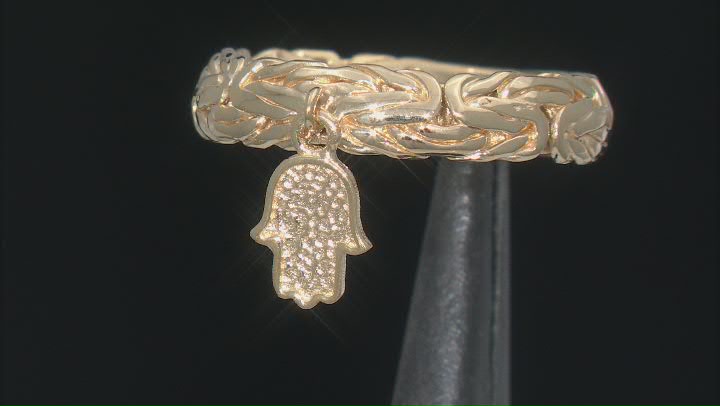 18K Yellow Gold Over Sterling Silver Hamsa Hand Charm Ring Video Thumbnail