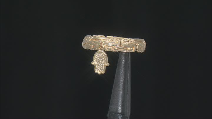 18K Yellow Gold Over Sterling Silver Hamsa Hand Charm Ring Video Thumbnail