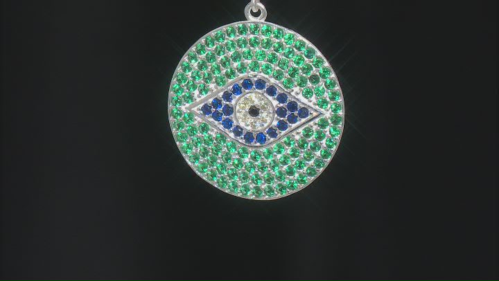 Multi-Color Crystal With Black Spinel Platinum Over Silver Evil Eye Pendant 0.01ct Video Thumbnail