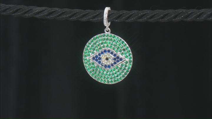 Multi-Color Crystal With Black Spinel Platinum Over Silver Evil Eye Pendant 0.01ct Video Thumbnail